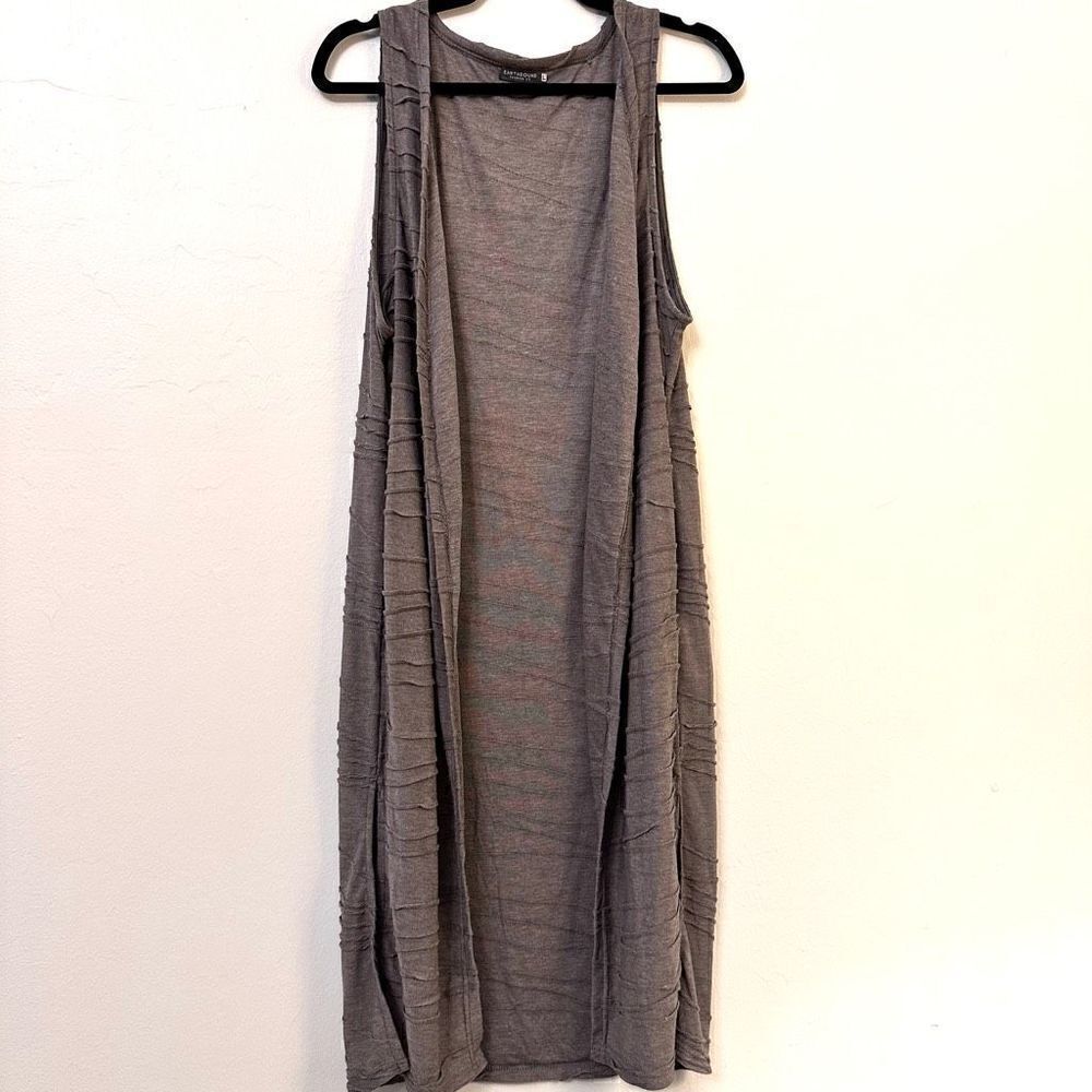 Earthbound Open Front Textured Long Line Sleeveless Cardigan Gray Large